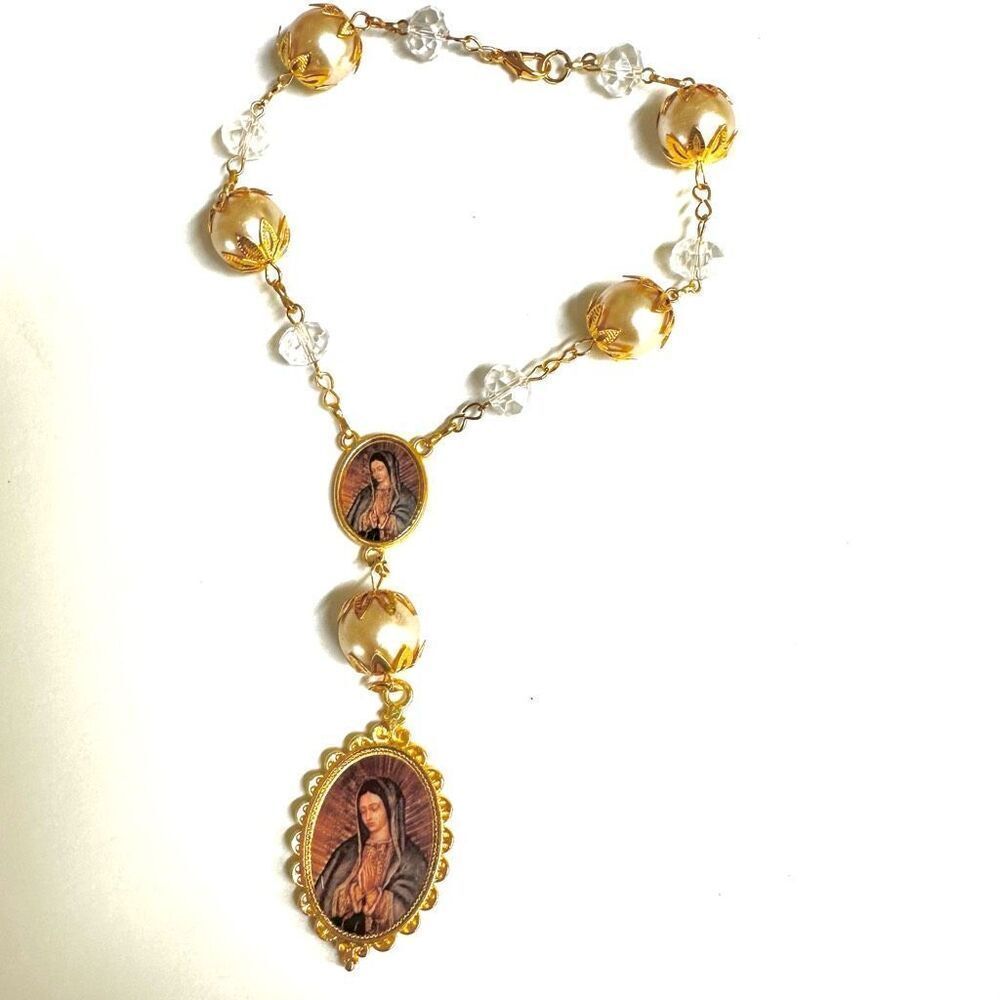 Car mirror  faux pearl crystal rosary